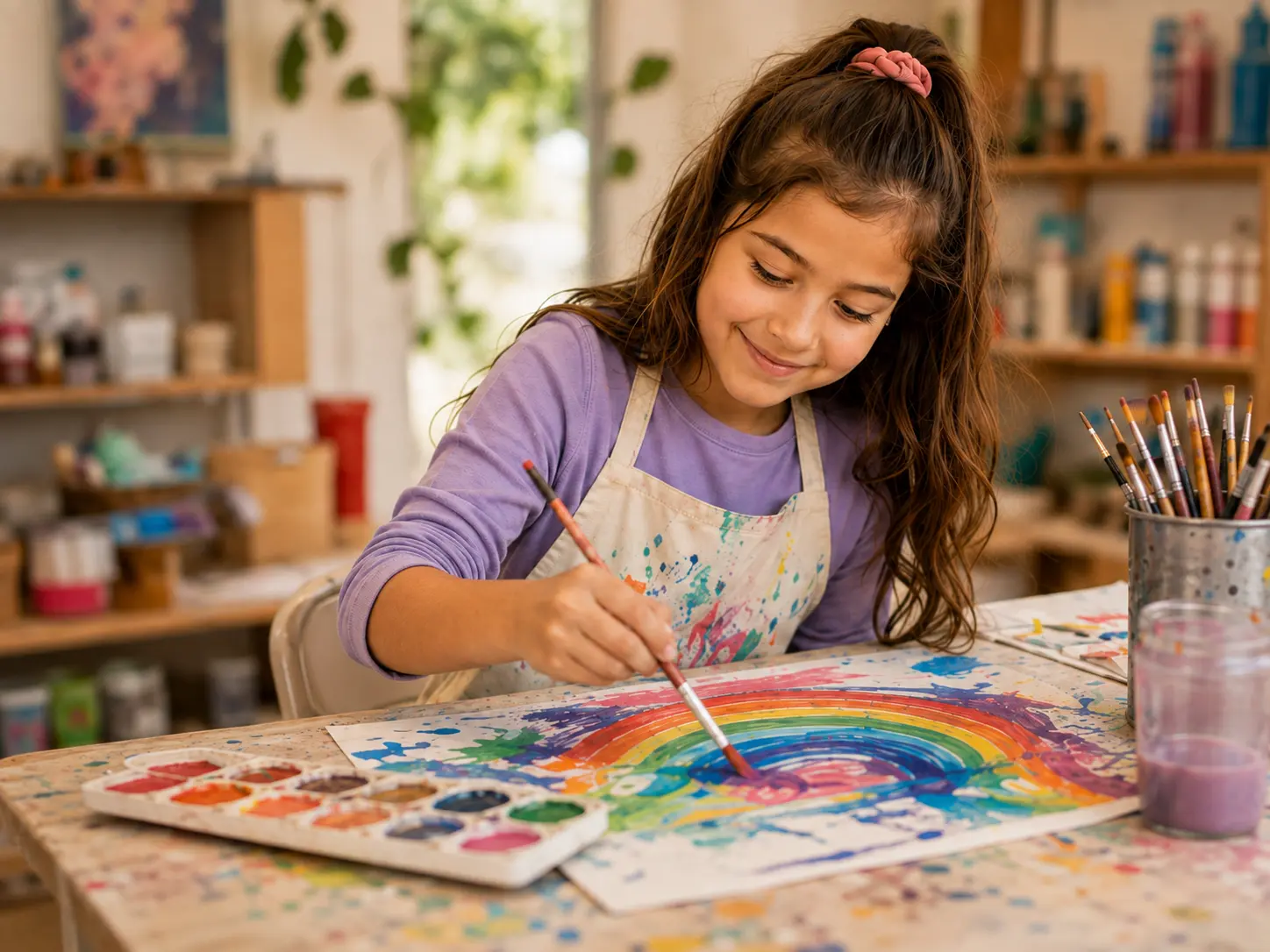 Child creating artwork during Art Studio
